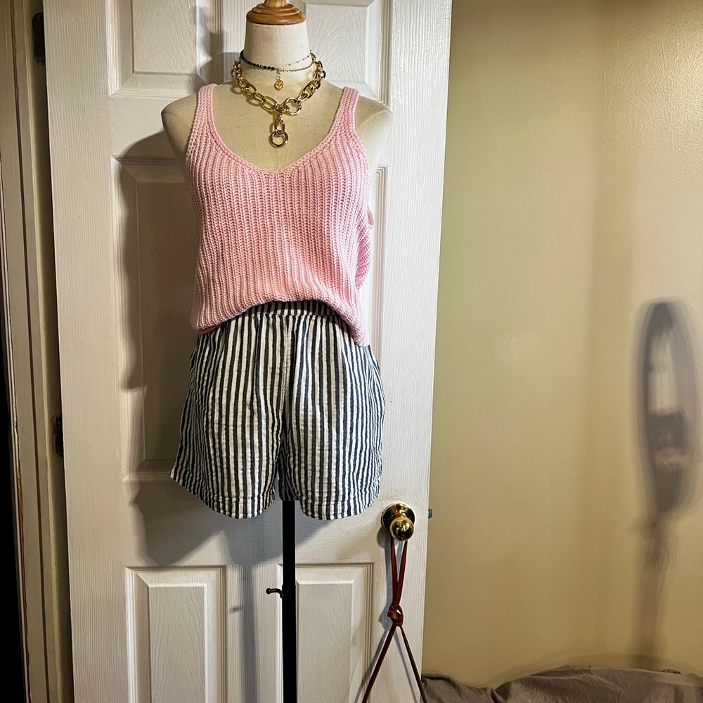 American Apparel Wms Baby Pink Cotton Knit Deep V Plunge Back Sweater Vest S